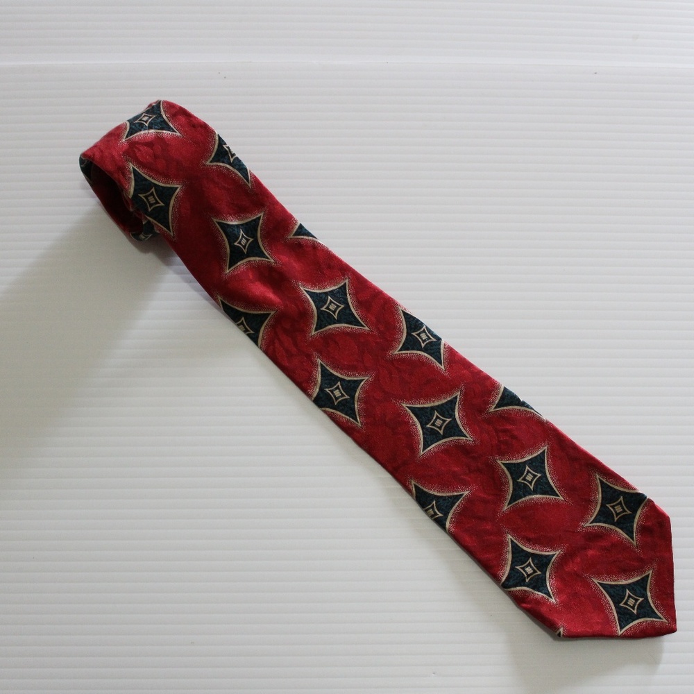 Mens Tie, DFM For Men, Red with Black Diamonds